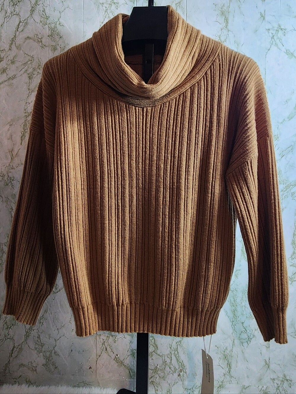 Saodimallsu Soft Cowl Neck Ribbed Sweater